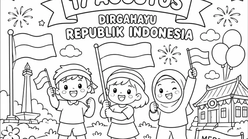 Gratis! Kumpulan Gambar 17 Agustus Mewarnai untuk Lomba Anak TK dan SD